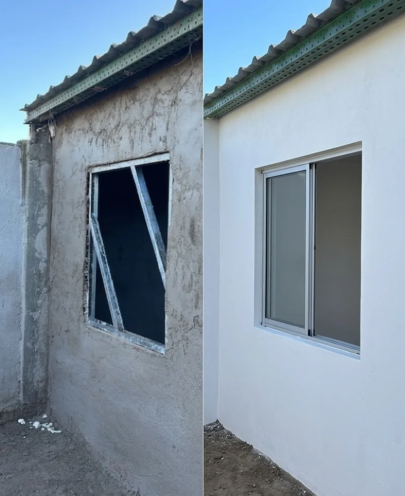 Antes y después de reforma exterior de fachada y ventana